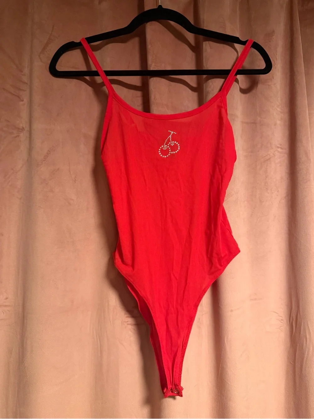 Forever 21 Red One-Piece Swim Bodysuit with Rhinestone Bicycle Accent